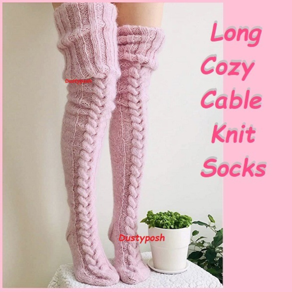 Plus Size Thick Thigh High Socks Over Knee Long Boot Red Rib Cable Bedroom Fun - Picture 15 of 15